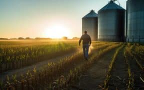 Agriculteur marchant dans un champ